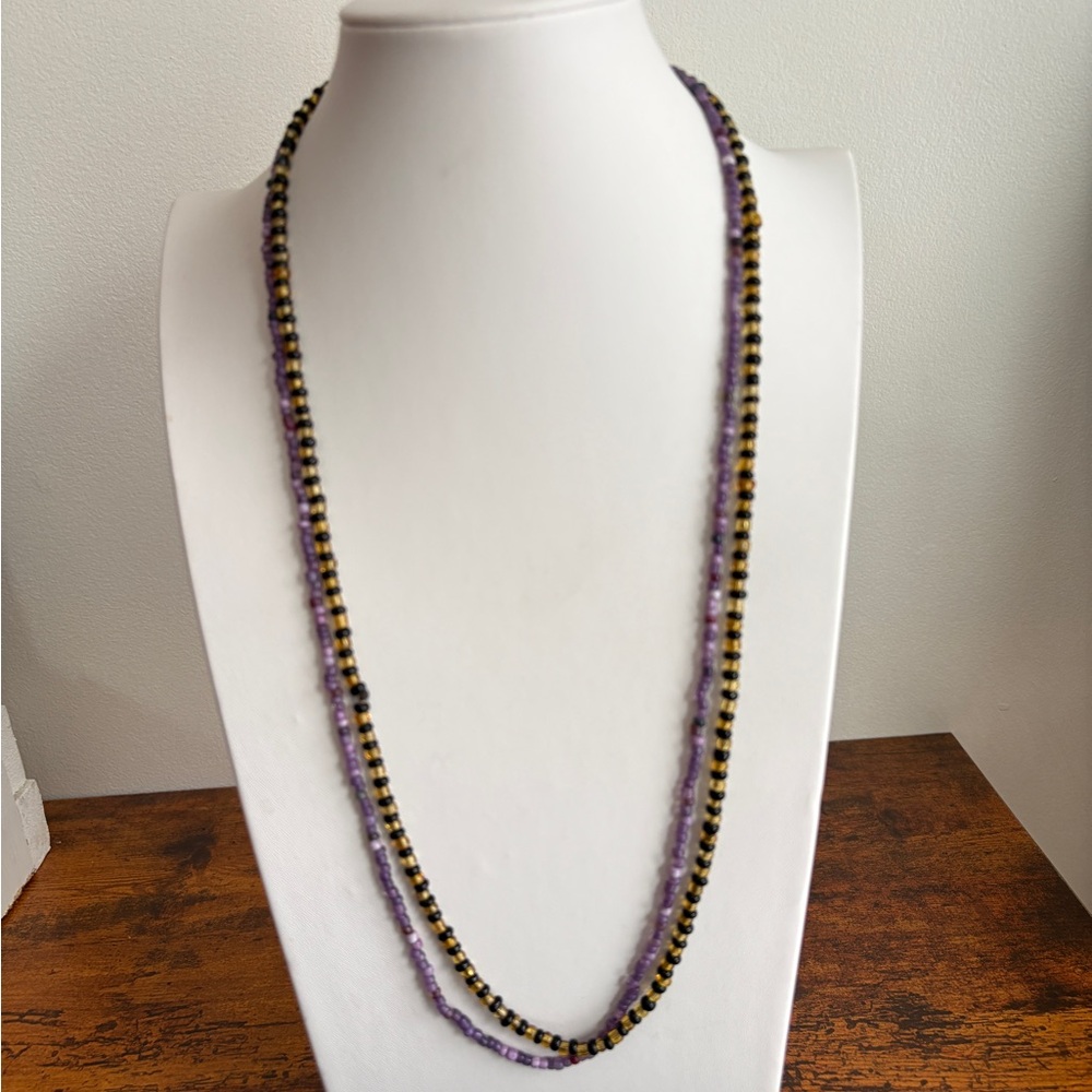 2 PCS Handcrafted Purple Beaded & Black Gold Beaded Necklace